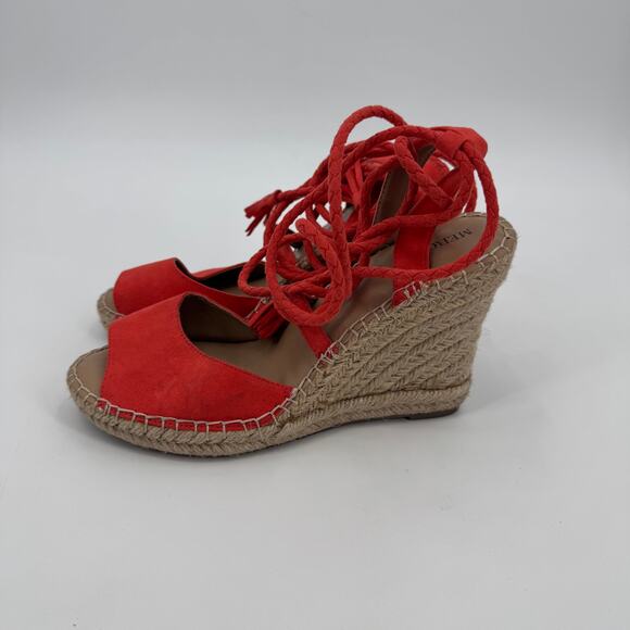 Merona Maren Lace Up Wedge Espadrille Strappy Wedge Heels Sandals Red Orange 9 - Picture 5 of 10